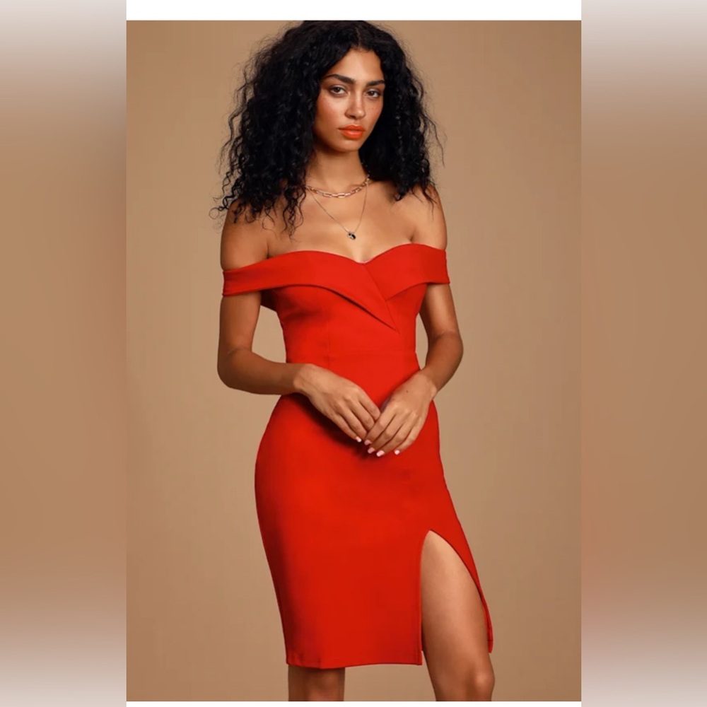 LulusClassic Glam Red Off-the-Shoulder Bodycon Dress BNWT